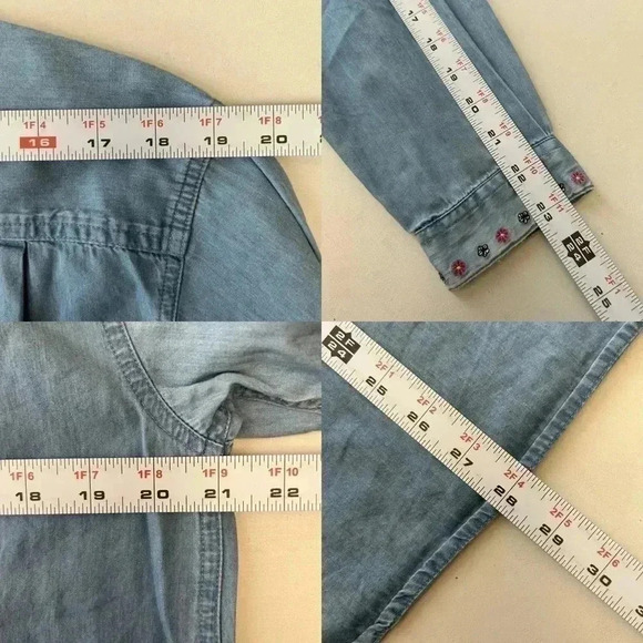 Northern Reflections Chambray Denim Button Front Embroidered Western Shirt MED - Picture 16 of 17